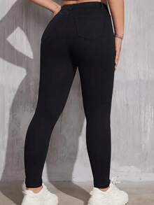 Women's High Waist Jeans With Lycra Anatomical Model Butt With Lycra - màu đen - Xem 2