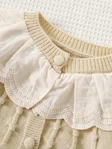 2 件套女童冬季服装针织开衫和百褶裙，可爱荷叶边毛衣夹克和裙子，儿童服装 - 卡其色 - 查看 3