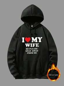 "I LOVE MY WIFE " Printed Men's Graphic Hoodie - Comfortable Casual Pullover With Eye-Catching Design, Hooded Sweatshirt For Fall/Winter, Complete With Handy Pocket - A Perfect Gift Choice For Thanksgiving And Christmas Day,Fall Hoodies,Men's Fall Clothes,Street Wear,Halloween,Mens Hoodies,Y2k Clothes,Jesus Hoodie,Thanksgiving Day,Nightmare Before Christmas,Christmas - 黑色 - 查看 1