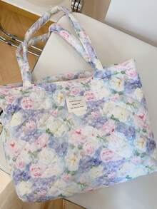 1 PC Printed Floral Patchwork Women Elegant Casual Quilted Shoulder Tote Bag Portable Large Capacity Shopping Bag Mommy Bag, For Office Commuting Travel And Vacation Essentials Cosmetics Makeup Toiletry Storage Bag, For Mobile Phone, Wallet, Sanitary Napkins, Keys, Laptop Computer, Wired Earphones, Earpods, Headphones, Charger, Lipsticks, Perfume, Skin Care And Beauty Products, Friend Gift Holiday Gift, Gifts For Women, Christmas Gifts, Gift Ideas For Women