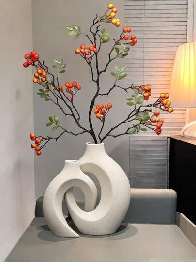 2 piezas Juego de jarrones de resina, decoración del hogar moderna estilo bohemio hueco, jarrón para mesa de centro de la sala de estar, decoración de boda, regalo romántico para el Día de la Madre, cumpleaños, regreso a la escuela, graduación, boda, jarrón significativo para el dormitorio, estantería de la oficina en casa, decoración de mesa