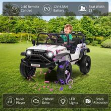 Huisuilinss Ride On Truck,12V Kids Electric Car,Ride On Car With Remote Control,Music Player,LED Lights,Ride On Toy For Boys & Girls - White - View 3
