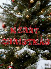 1件裝聖誕壓克力字母吊飾 - Merry Christmas，附聖誕帽設計，適用於聖誕樹、節日派對裝飾與居家裝飾，聖誕房間裝飾 - 紅色 - 查看 2