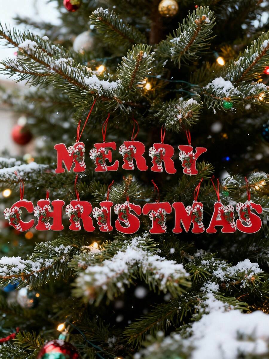 1件裝聖誕壓克力字母吊飾 - Merry Christmas，附聖誕帽設計，適用於聖誕樹、節日派對裝飾與居家裝飾，聖誕房間裝飾