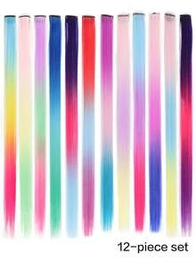 12 Pieces Colorful Long Straight Hair Dazzling Ladies Colored Hair Pieces For Weaving Headpieces Hair Braid Tool Length 50cm/20 Inches (With BB Clips) - 彩色 - 查看 14