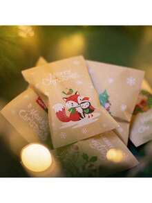 24pcs/Set Christmas Envelopes Bags, Gift Bags, Christmas Party Candy Bags, Christmas Card Gift Small Storage Bags, Retro Cartoon Holiday Gift Wrapping Paper Bags - Multicolor - View 9