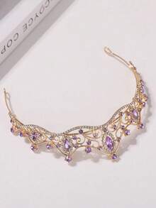 1pc Women's Fashionable Princess Crown Shaped Purple Headband With Rhinestones For Birthday Party Royal Tiaras Costume Crown Hair Garland Headpiece, Tiara Crown, Wedding - Multicolor - View 6