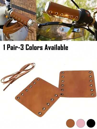 Retro Pu Leather Handlebar Grips (Pair) - Vintage Motorcycle-Style Pu Faux-Leather Bike Grips & Handle Covers; Non-Slip, Shock-Absorbing, Sweat-Resistant Ergonomic Design With Vibration Reduction; Easy Slip-On Replacement For Bicycles, Mountain Bikes, E-Bikes, Scooters & Motorcycles