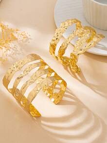 2pcs/Set Fashionable Punk Metal Gold Geometric Hollow Textured Striped Oversized Wide Bangle Bracelets, Suitable For Women Daily, Party, Music Festival Layered Wear