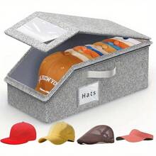 LEATVOOK 2PC/1PC Extra Large Baseball Hat Organizer , Hat Storage Box With Heavy-Duty Hidden Handle - Stackable Expandable Organizer, TPU Window & Cardboard Base, Non-Woven Fabric For Baseball Caps, Fitted/Fashion Glasses/Scarves - Holds 13-15 Hats (Grey, Foldable Closet Case), Bin, Can Organizer, Storage Organizer, Stackable Storage, Storage Container, Box Storage, Organizer Storage For Things, Storage Haven, Storage Boxes For Organizing, Organizer Bins, Multi Purpose Storage Box, Storage Bins For Shelves, Storage Box For,Perfect Christmas Gift. - Grey - View 10