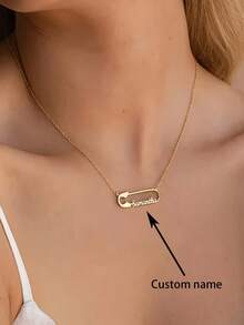 1PC Custom Personalized Name Safety Pin Pendant Necklace, Stainless Steel Jewelry, Custom Necklace, Women's Necklace, Name Customization, Customizable Things, Creative Customization, Christmas Gift Jewelry, Halloween Gifts, Birthday Gifts, Anniversary Gifts, Personalized Gifts - Multicolor - View 2