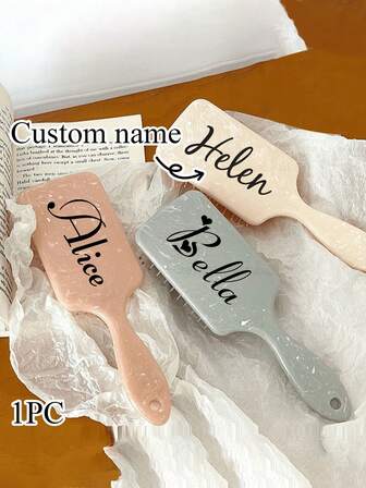 1pc Personalized Custom Hair Brush, Custom Name Marble Texture Air Bag Hair Brush, Square Air Cushion Comb With Handle, Personalized Name Hair Brush Gifts, Personalized Couple Gifts, Customizable Gifts For Women, Suitable For Bestie, Wedding Essentials, Warm Ambience, Home Living, Customized Wedding Crafts