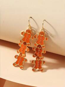 1 Pair Of European And American Christmas Series Earrings, Creative And Fashionable Christmas Gingerbread Man Earrings, Suitable For Women To Wear At Christmas Parties And Gatherings