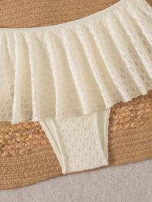 Elegant Sexy Halter Bikini Set - Unique Fabric Ruffled Skirted Bottoms Timeless Women's Swimwear Vacation Beach - Apricot - View 4