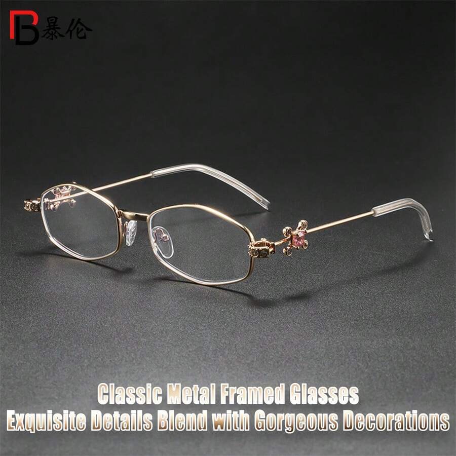 New Ins Glitter Elegant High-End Rhinestone Metal Frame Fashion Personalized Small Frame Flattering Face Shape Glasses - Multicolor - View 1