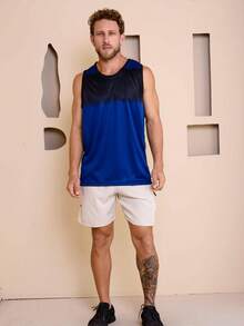 Men's Sublimated Grade Breathable Tank Top For Workout Gym Simple Summer Regular Fit No Halloween - 寶藍色 - 查看 9