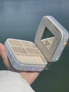 1pc High-Quality Sparkling Rhinestone Jewelry Storage Box, Portable Jewelry Organizer Box For Rings, Earrings, Bracelets, Necklaces, Suitable For Bedroom Vanity, Jewelry Organizing, Holiday Creative Gift - Multicolor - View 12