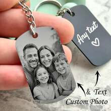 Personalized Engraved Stainless Steel Photo Keychain - Customized Family/Couple Photo Keepsake, Customizable Christmas Gift (For Him) - Multicolor - View 2