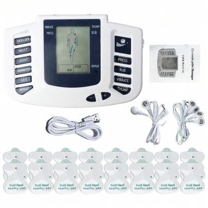 Eletroestimulador elétrico EMS de saída única, unidade Tens, massageador de pulso de alta frequência para relaxamento muscular de corpo inteiro com 16 eletrodos