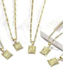 Initial Necklace Square Letter Pendant Necklace Capital Monogram Necklace Alhpabets From A-Z Chain Necklace RZBI - 黃金 - 查看 11