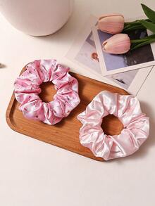 2pcs Soft Satin High Elasticity Ponytail Holders, Colorful Printed Elegant Hair Accessories For Women ,Hair Ties ,Scrunchies ,Scrunchy Hair Ties - Multicolor - View 5