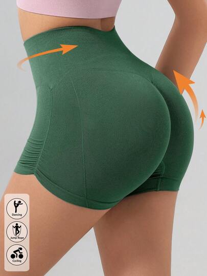 1pc Women's Plus Size Solid Color Tight Cycling Shorts, Seamless Comfortable High Waist Shaping Lifting Peach Butt Fitness Yoga Shorts