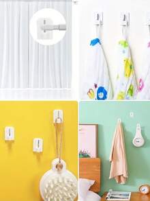 Self-Adhesive Curtain Hooks - Plastic No-Drill Hooks, Strong Adhesive Backing, Modern Design, Suitable For Curtains, Curtain Rods, Home Decor (Residential And Commercial Use), Curtain Hooks - White - View 3