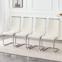 MUUOKY Modern Dining Chairs Set Of 4, PU Leather Dining Chairs, Upholstered Kitchen Chairs With High Back, Modern Armless Side Chairs With Silver Metal Legs, Dining Chair Set For Living Room, Dining Room, Bedroom, Kitchen, Easy To Clean, Easy To Assemble, Home Decor, Thanksgiving, Halloween Decoration, Gifts - 暖白色 - 查看 12