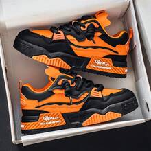 Neue stilvolle Herren Lässig Sneaker mit niedriger Spitze, Dicksohlige Farbblock Sportschuhe - Orange - Übersicht 10
