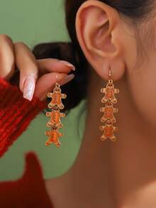 1 Pair Of European And American Christmas Series Earrings, Creative And Fashionable Christmas Gingerbread Man Earrings, Suitable For Women To Wear At Christmas Parties And Gatherings