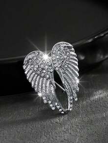 1pc Fashion European Style Angel Wings Rhinestone Decor Brooch Pin, Unisex - 銀色 - 查看 1