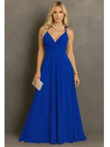 Long Dress For Bridesmaid Cheap Princess Tank Top For Women Graduation Event Guests - azul real - Ver 1