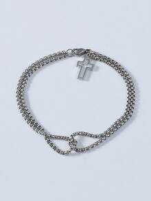1 st ihåligt kors med dubbel kedja i titanstål för män, personligt armband med dubbla lager - Multifärgad - Visa 2