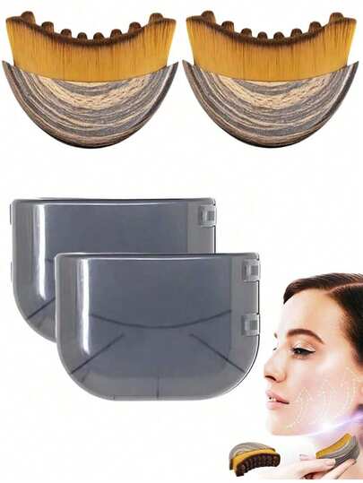 2 Stück neue lymphatische Kontur Gesichtsbürste, lymphatische Drainage Massagegerät für Kinn & Nacken, ultra-weiche Borsten geeignet für alle Hauttypen, tragbares ergonomisches Schönheitswerkzeug mit Reiseetui, Reiseaccessoires