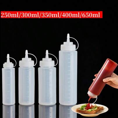 1pc Squeeze Sauce Bottle Tomato Salad Dressing Plastic Pointed Squeeze Seasoning Bottle, With Leak Proof Lid And Scale Line. Plastic Seasoning Squeeze Bottle For Tomato Sauce, Mustard, Oil, Salad, Etc