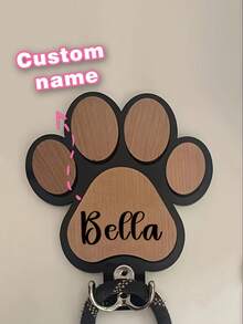 Gancho de madeira personalizável em formato de osso para coleira de cachorro (1 unidade), pode ser gravado, suporte personalizado para coleira e guia, material de madeira, gancho de metal com ângulo ajustável, tamanho ideal de 16 x 16 cm, design com estampa de patinha de cachorro, perfeito para amantes de cães e decoração de casa com animais de estimação. - Multicolorido - Ver 4