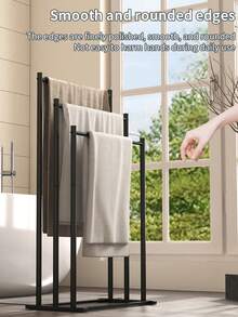 1pc Three-Tier Black Metal Towel Rack, Free-Standing Ladder Design, Can Hold Blankets, Towels, Etc., Space-Saving Bathroom Storage Rack, With Sturdy Steel Structure, Easy To Assemble, Compact And Saves Floor Space, Bathroom Towel Rack