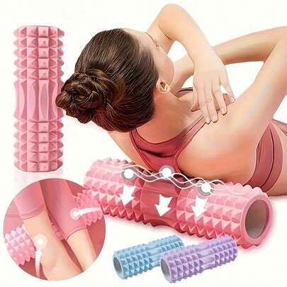 1个粉色泡沫按摩滚轮 - 纹理表面，深层舒缓肌肉，增强柔韧性，促进恢复 - 适用于瑜伽、普拉提、健身锻炼 - 耐用肌肉按摩器，放松身体，提升活动能力