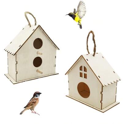 Handmade Density Board Material DIY Bird Nest & House Combination Set, Suitable For Small Birds & Parrots Outdoor Play, Relaxation, All Seasons