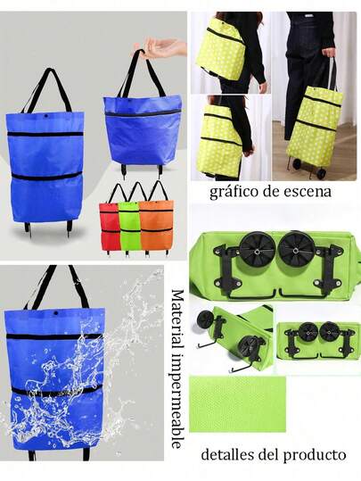 1pcs reutilizable: 27 cm * 45 cmBolsas de compras reutilizables (variedad de colores para que elijas) carro de compra con rueda , varios formato de uso