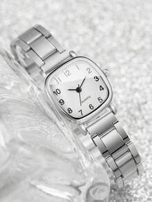 Set de 2 relojes de mujer con esfera cuadrada minimalista y correa de acero + pulsera - Plateado - Ver 6