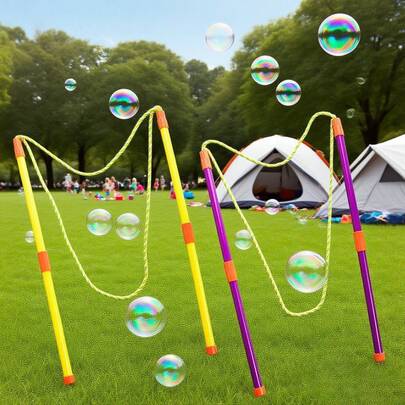 Dubbelstångs bubbelstav för barn, avtagbar stor bubbelpinne, bubbelring, rekvisita, lämplig för pojkar, flickor, park, gräsmatta, gård utomhuslek, födelsedagsfest, familjekul, julklapp