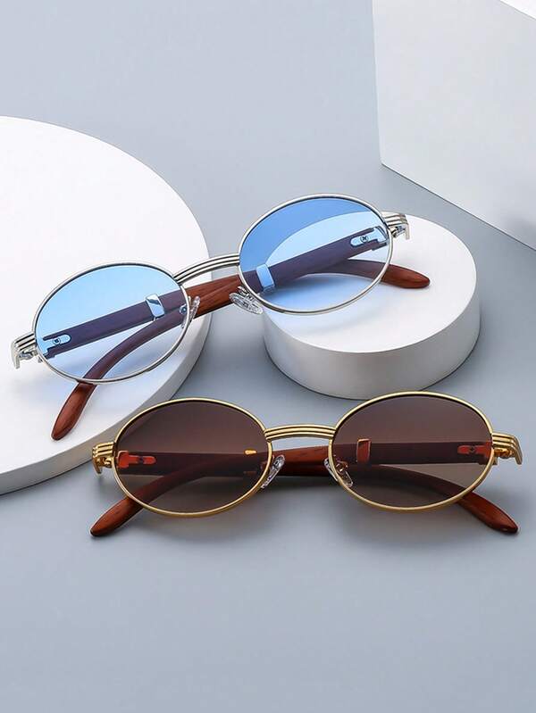 Imitation Wood Grain Eyeglass Legs, Retro Oval Unisex Fashionable Glasses, Equipped With Lenses That Reduce Sunlight Exposure, Protect The Eyes From Dangerous UVA And UVB Rays, And Prevent Long-Term Damage. Very Suitable For Outdoor Activities Such As Selfies, Shopping, Driving, Traveling, Cycling, Rock Climbing, And Fishing. As A Decoration And Daily Wear Throughout The Year.