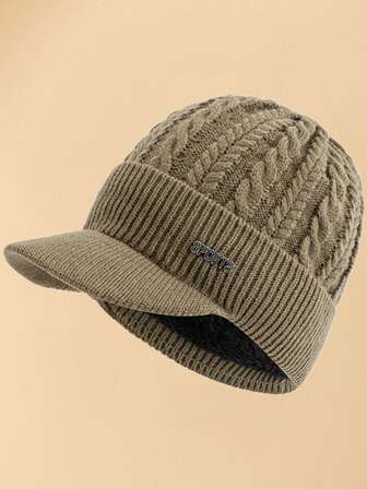 JZML 1pc Men Letter Decor Knit Hat With Thermal Lining