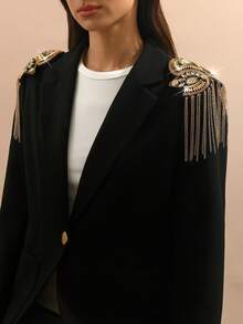 时尚闪亮水钻金/银流苏个性化金属肩章，复古朋克臂章配饰，男女通用