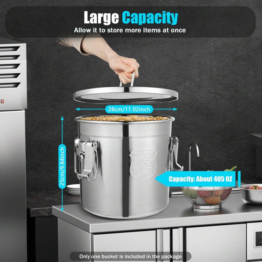 OUKANING Food Storage Container Stainless Steel Airtight Canister Kitchen Storage Bucket - Default - View 1