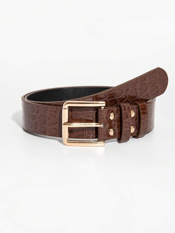 1pc Women's Retro Square Buckle Leather Belt, Suitable For Autumn/Winter Everyday Use