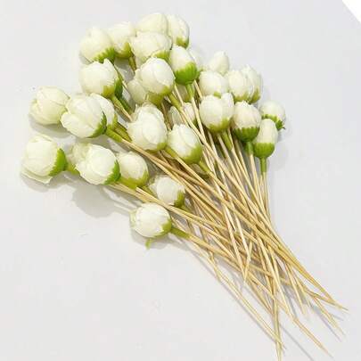 Stuzzicadenti decorativi con fiori di rosa, frutta e fiori artificiali, bastoncini per dessert per feste di compleanno, matrimoni, pomeriggio in casa, accessori da tavola artistici