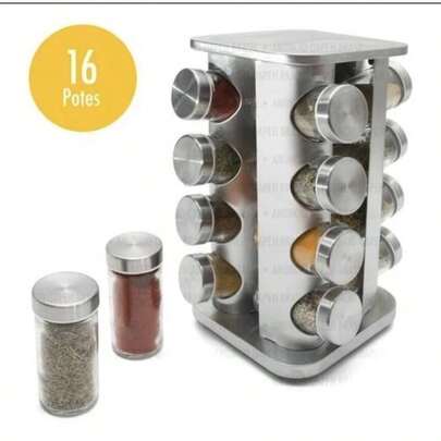 Porta Tempero Giratório Inox 16 Potes Vidro:27cmx17cmx17cm Spice Carousel