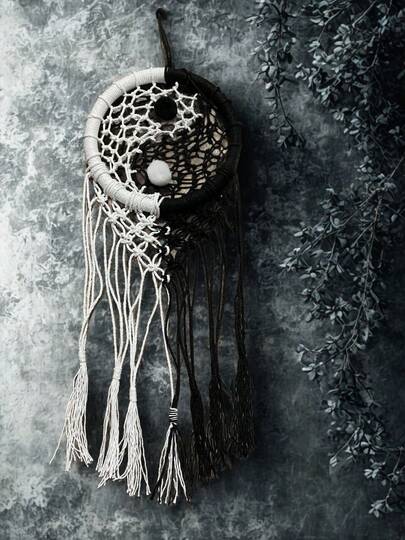 Atrapasueños macramé Yin Yang decoración boho mística equilibrio blanco y negro accesorios colgantes ambiente hogar espiritualidad diseño artesanal relax